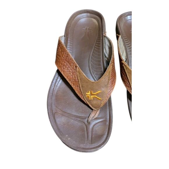 KURU Mens Flip Flops 11 Brown Leather Thong Sandals Arch Support Comfort Shoes main image 8